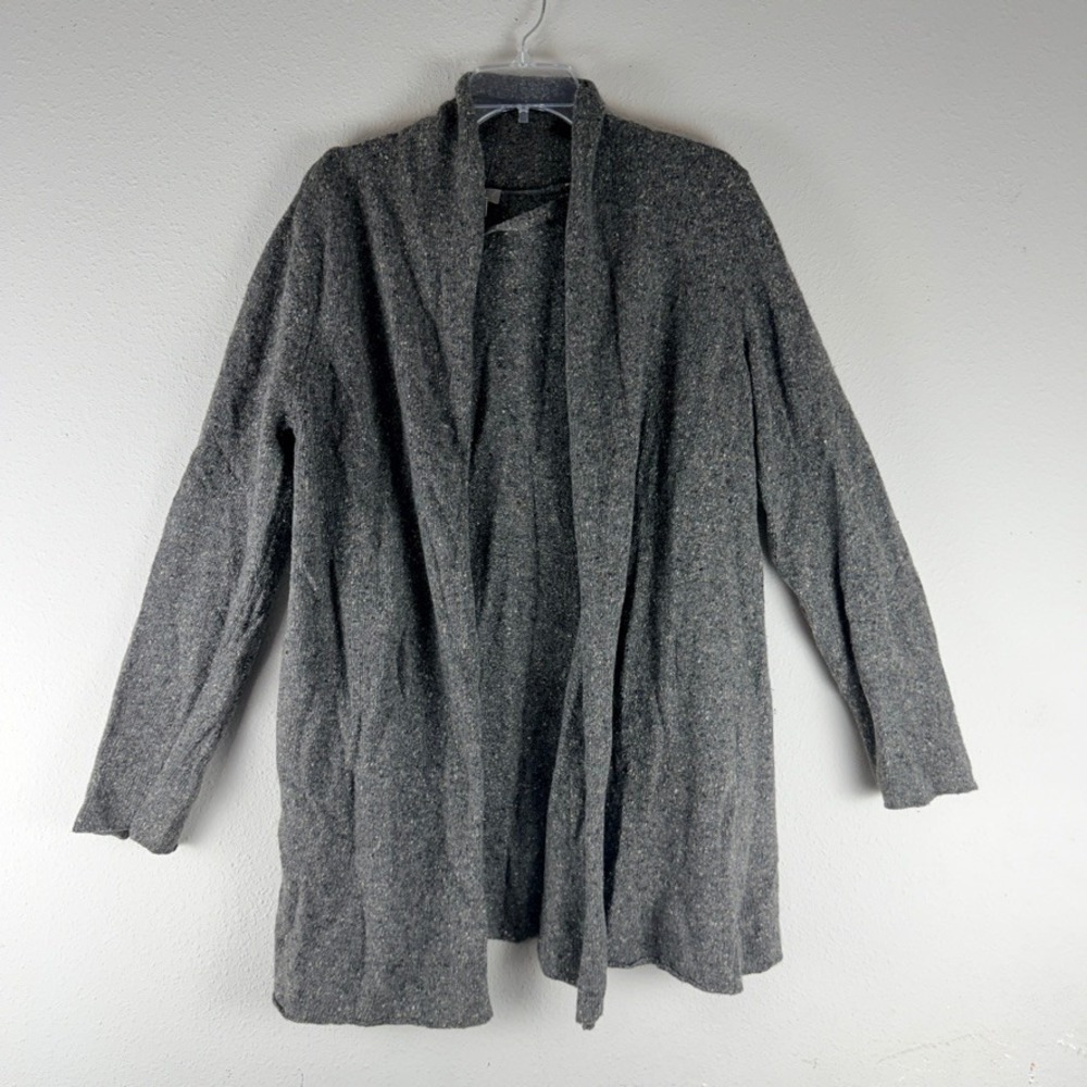 J.Jill Cardigan XL Gray Wool Cashmere Italian Yarn Open Front Minimalist Cozy